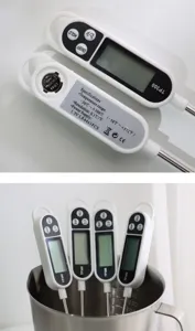 TP300 digital food thermometer with electronic probe, high precision for candle and kitchen use.
