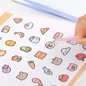 Precision macaron color craft tweezers straight and curved tip DIY handmade tool set for hobby.