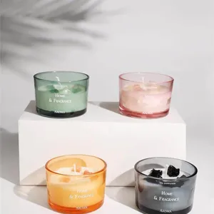 Nordic colored glass scented candle set, elegant home fragrance decor glass jar for ambiance.