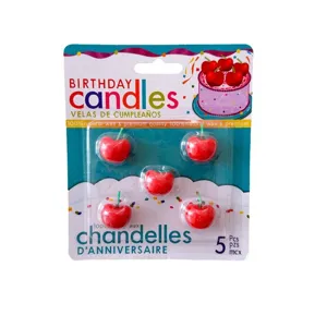 Ensemble de bougies d'anniversaire cerise 3D créatives, 5 pcs décoration de gâteau.