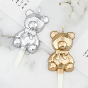 Creative Diamond Bear Birthday Candle Cute Geometric Animal Shaped Cake Decoration For Kids Party Baby Shower