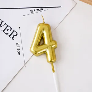 Gold number 4 birthday candle cake topper decoration for birthday party and baking use