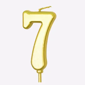 Candela di compleanno numero 7 oro per decorazione torta di festa per bambini e dessert