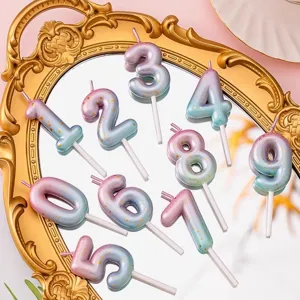 Set di candele di compleanno a numeri sfumati rosa blu glitterate per decorazione torta festa