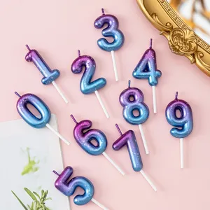Candele di compleanno a numeri sfumati galassia, topper per torte glitterati per feste.