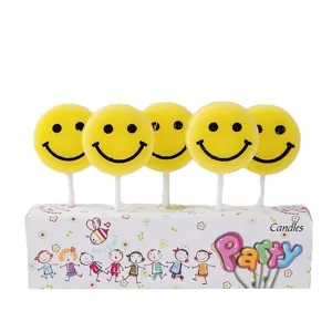 Yellow smiley face birthday cake candles set cute party celebration dessert decoration supplies