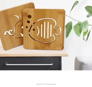 Wooden thermal insulation mat hollow fish design kitchen tableware pot hot pad holder