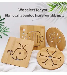 Set of 4 bamboo hollow hot pads, heat-resistant wooden mats for kitchen dining table and bowls.