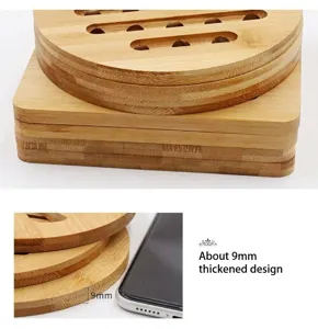 Wooden hot pad details, bamboo trivet for dining table kitchen pot pan bowl hot dishes.