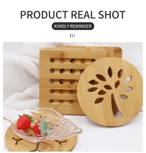Wooden heat insulation pad detail, bamboo trivet for hot pots, anti-scald kitchen table mat.