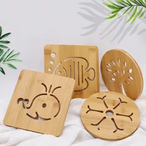 Natural bamboo heat insulation mat, hollow carved kitchen hot pot pad and bowl table placemat.