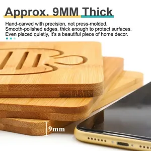 Bamboo hot pad, 9mm thick heat resistant wooden trivet for dining table and kitchen.