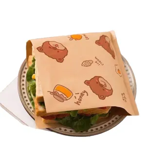 Disposable sandwich wrapping paper greaseproof bag cute bear print for food packaging new