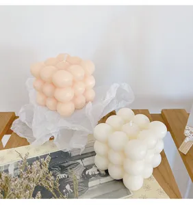 Aesthetic bubble cube scented candle for home decor, cozy room ambiance and photo props.