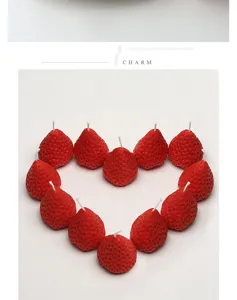 Cute strawberry scented candles shaped in heart for home decoration and romantic party gifts.
