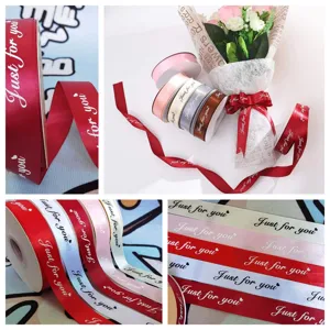 English Letter Printed Fabric Satin Ribbon For Floral Packaging Gift Wrapping DIY Crafts Party Decor