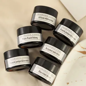 Mini scented candle set in glass jar with black lid portable soy wax candle for travel