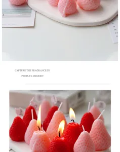 Strawberry scented soy wax candle cute romantic gift home decor ambient lighting cute fruit shape