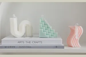 Aesthetic scented soy wax candles set, unique geometric wave and staircase design home decor