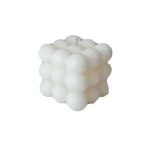 White bubble candle aesthetic Rubik's cube scented soy wax home decor photo prop gift.