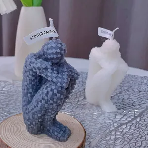 Creative mosaic human figure scented candle, unique handmade aromatherapy wax home decor.