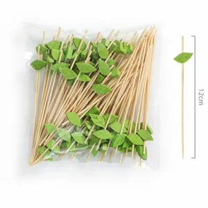 12cm Green Leaf Bamboo Cocktail Picks Fruit Picks Dessert Party Decorations 100pcs