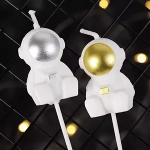 Creative astronaut cake candles set with sticks for kids birthday party and baking decoration.