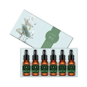 Set of 6 essential oil bottles with dropper, lotus design gift box for diffuser aromatherapy.