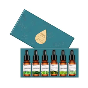6-bottle essential oil gift set, plant aroma diffuser oils with dropper bottles for home fragrance.