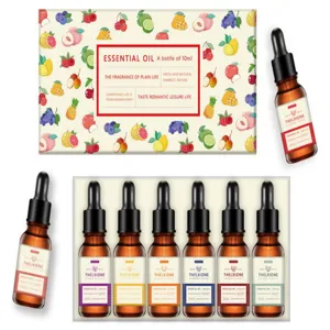 10ml essential oil set with fruit flavors, glass dropper bottles and gift box package.