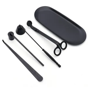 Stainless Steel Black Candle Care Tools Set Wick Trimmer Dipper Snuffer Tray Minimalist Aromatherapy Candle Accessories