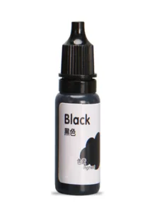 10ml liquid pigment bottle detail view, water-soluble black dye for DIY crafts and science experiments.