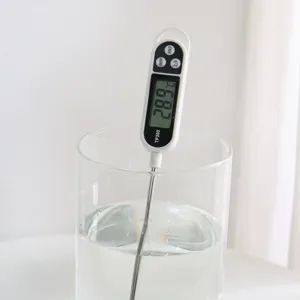 Digital food thermometer with stainless steel probe and LCD screen for candle making.