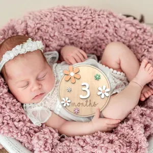 Cartes de Jalon Mensuelles en Bois pour Bébé DIY Ensemble d'Accessoires Photo de Croissance de Nouveau-né