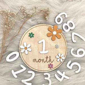 Ensemble d'accessoires photo mensuels en bois pour bébé avec chiffres pour la croissance.