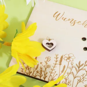 Sobre de regalo de dinero de madera, diseño floral grabado con láser para bodas y graduaciones.