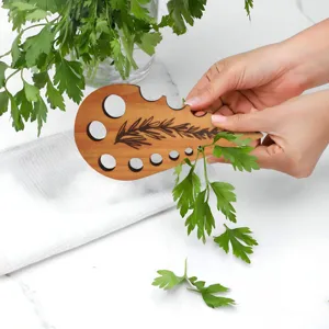 Wooden Herb Stripper Multi-Hole Vegetable Leaf Remover Kitchen Cooking Gadget Herb Leaf Stripping Tool Wooden Craft
