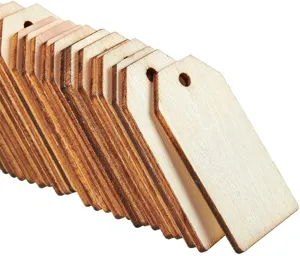 Étiquettes vierges en bois naturel pour bricolage DIY, tranches percées pour peinture et déco.