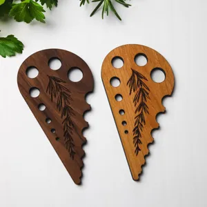 Wooden Herb Stripper Leaf Remover Kitchen Tool Multi-hole Cooking Gadget for Herbs