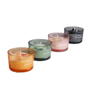Nordic colored glass scented candle cup, home decorative aroma candle with crystal stones, 4 colors set.