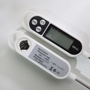 Digital food cooking thermometer with probe, LCD display, high precision for kitchen baking.