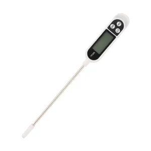 Digital cooking food thermometer with long probe and LCD screen for precise temperature check.