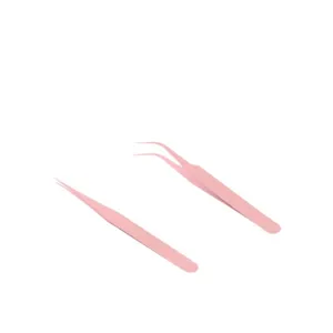 Pink precision tweezers set straight and curved tips for craft DIY and aromatherapy use.