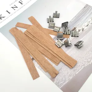 Wooden candle wicks with metal bases set for DIY handmade scented candles, smokeless replacement core.