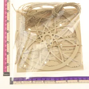 Wooden hollow dream catcher craft ornament with tassel and jute rope for home wall decor.