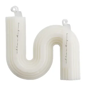 Aesthetic white wavy geometric pillar candle home decor scented soy wax candle with paper wrap.
