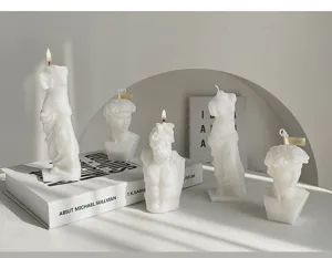Scultura d'arte classica candela vista dettaglio, candela ritratto estetica decorazione casa.