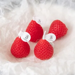 Cute strawberry scented soy wax candles, creative handmade home decor gift for party.