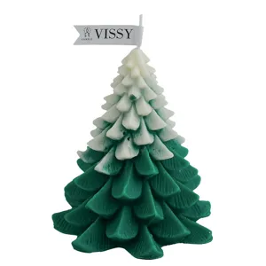 Candela profumata albero di Natale, cera sfumata verde bianco regalo feste casa.