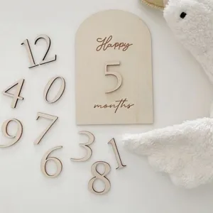Carte Pietra Miliare per Neonati in Legno Registrazione Crescita Mensile Accessori Foto Ricordo Neonato Set Numeri